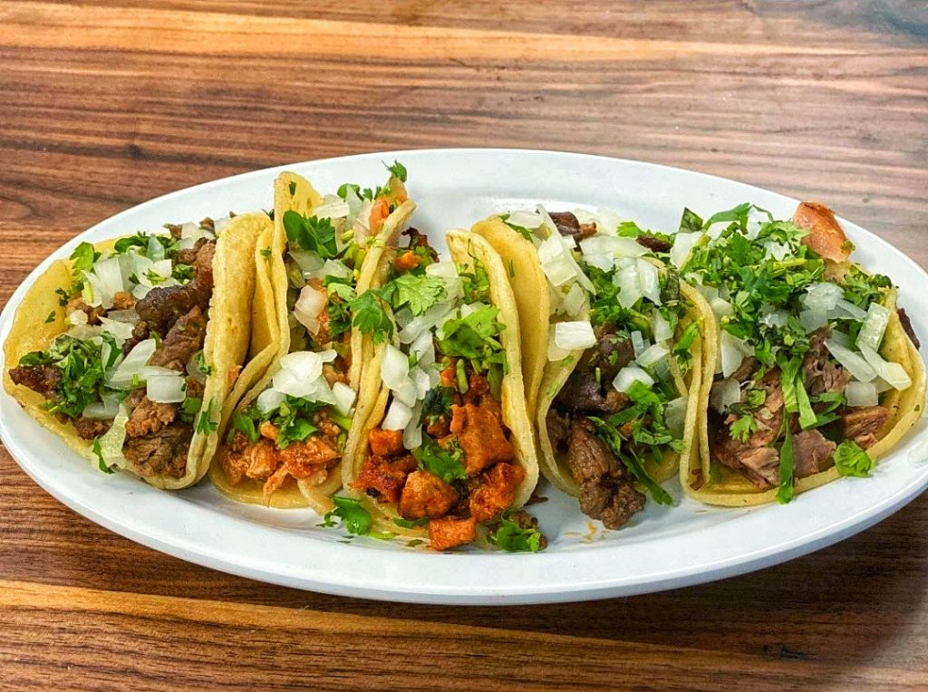 A plate of 5 street tacos at MiTierra Corona, CA